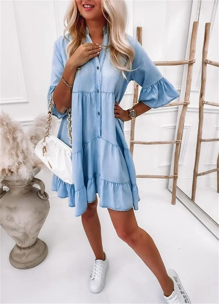 Abigail | Chic Ruffle Denim Dress