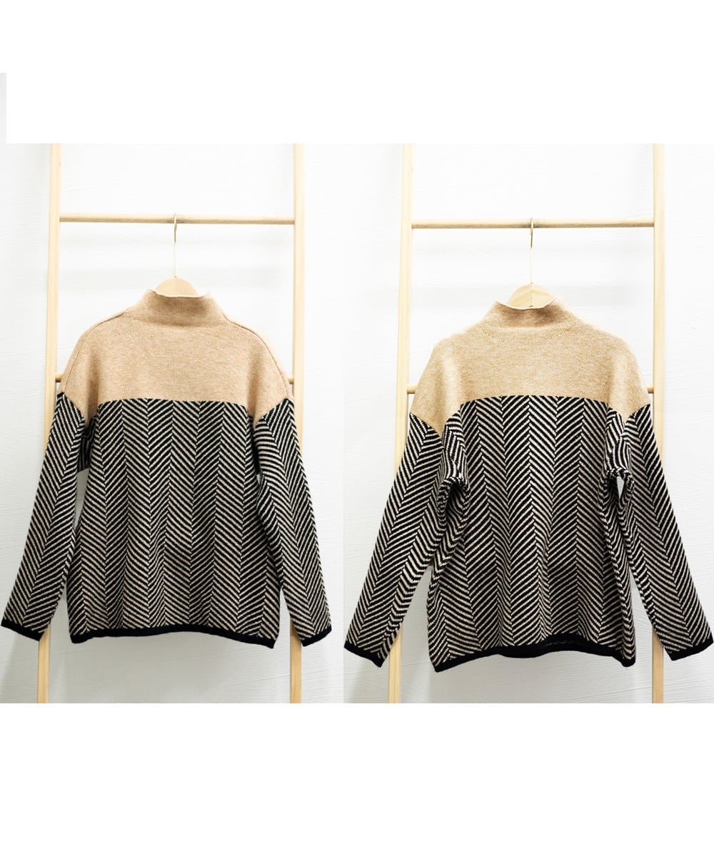 Eliza | Retro Color Block Half Turtleneck Sweater