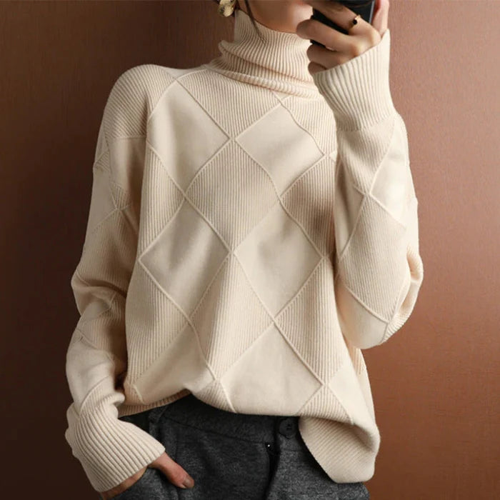 Nina / European-style High-Collar Diamond Sweater