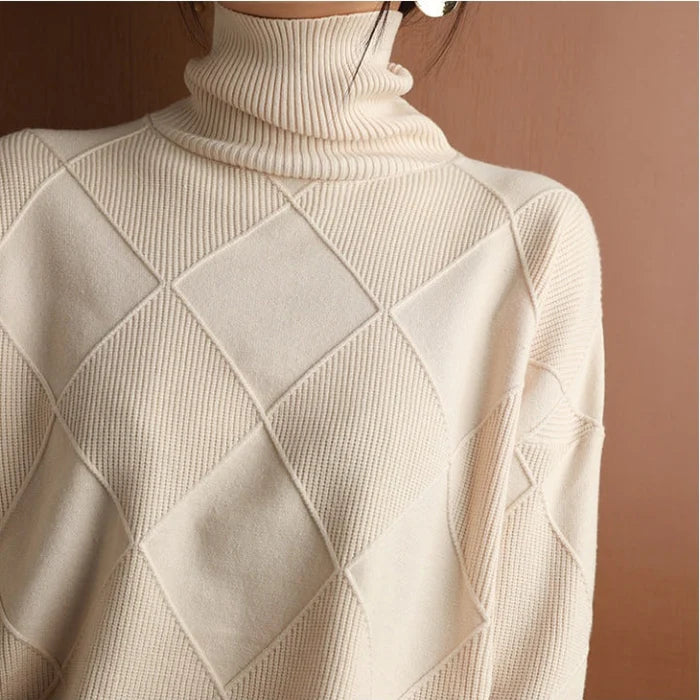 Nina / European-style High-Collar Diamond Sweater