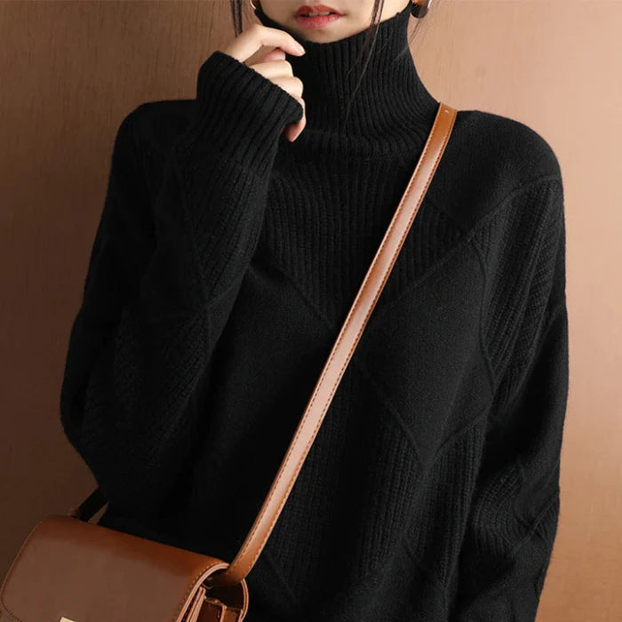 Nina / European-style High-Collar Diamond Sweater