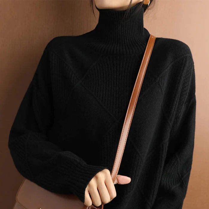 Nina | European-style High-Collar Diamond Sweater