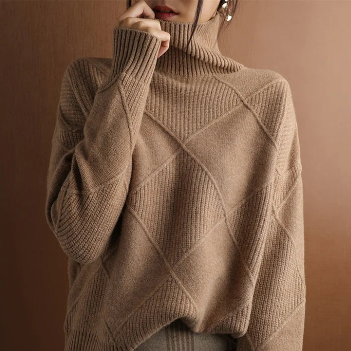 Nina / European-style High-Collar Diamond Sweater