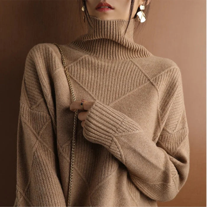 Nina | European-style High-Collar Diamond Sweater