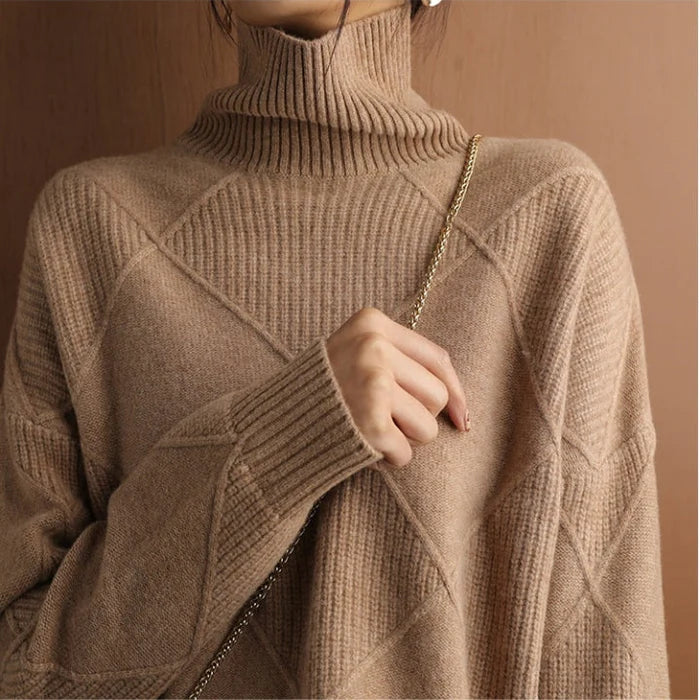 Nina / European-style High-Collar Diamond Sweater