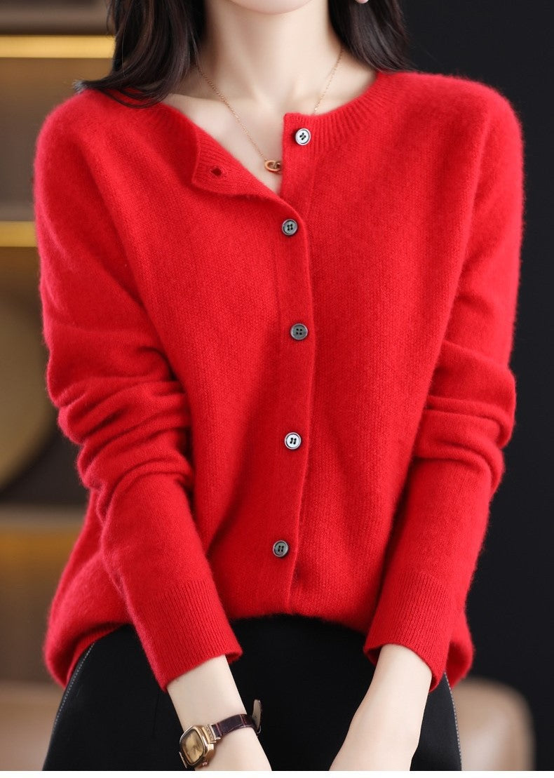 Juliana | Pure Wool Seamless Round-Neck Cardigan