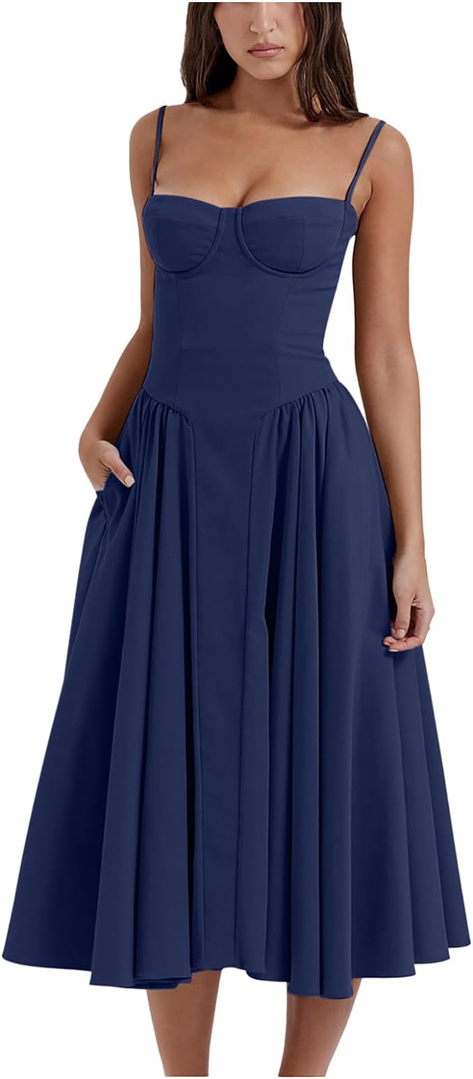 Bonnie | Sleeveless Midi Dress with Corset Fit – Attractive Silhouette