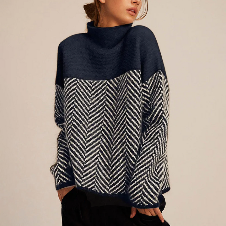 Eliza | Retro Color Block Half Turtleneck Sweater