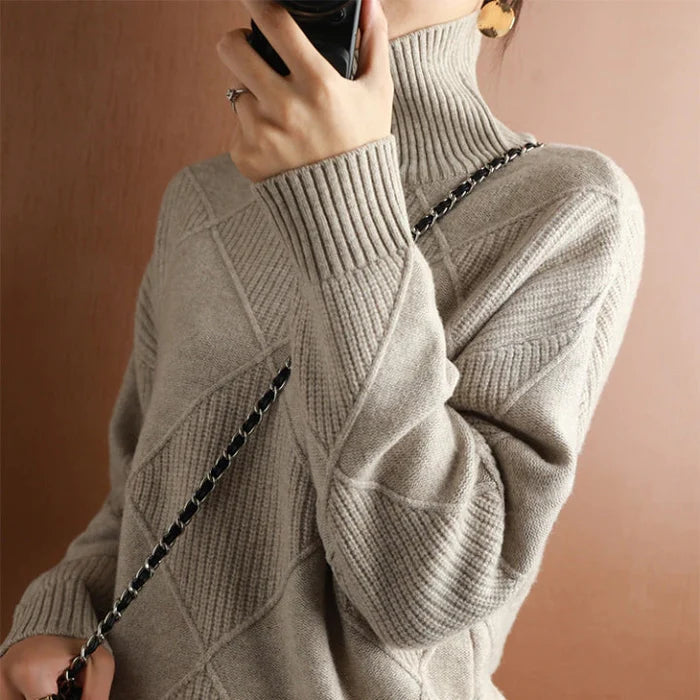 Nina / European-style High-Collar Diamond Sweater