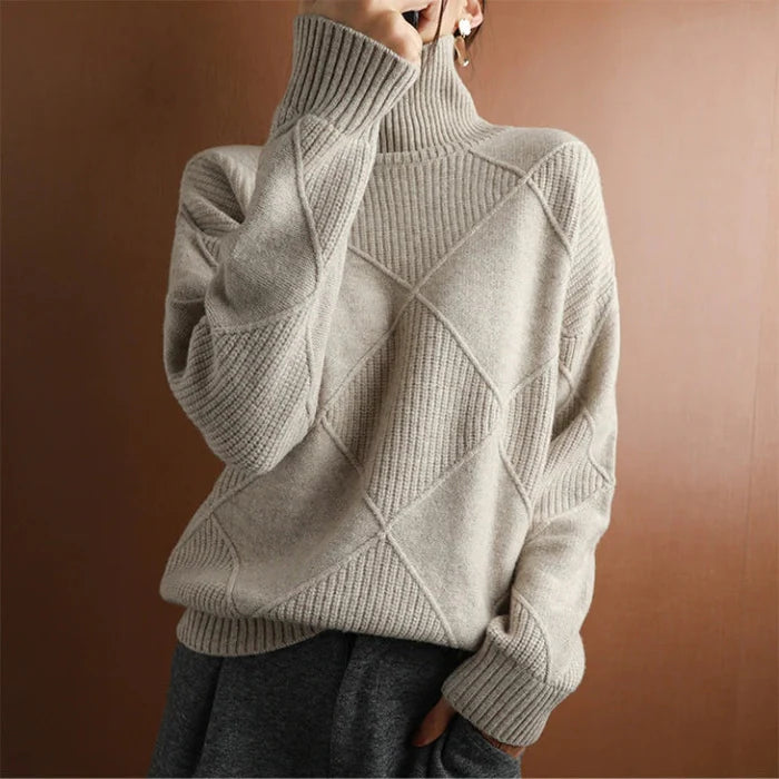 Nina / European-style High-Collar Diamond Sweater