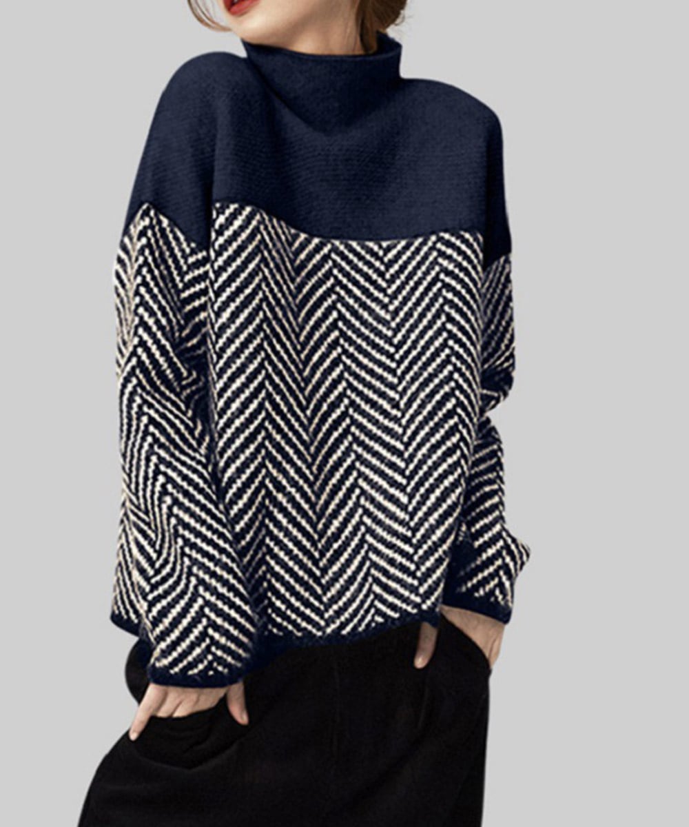 Eliza | Retro Color Block Half Turtleneck Sweater