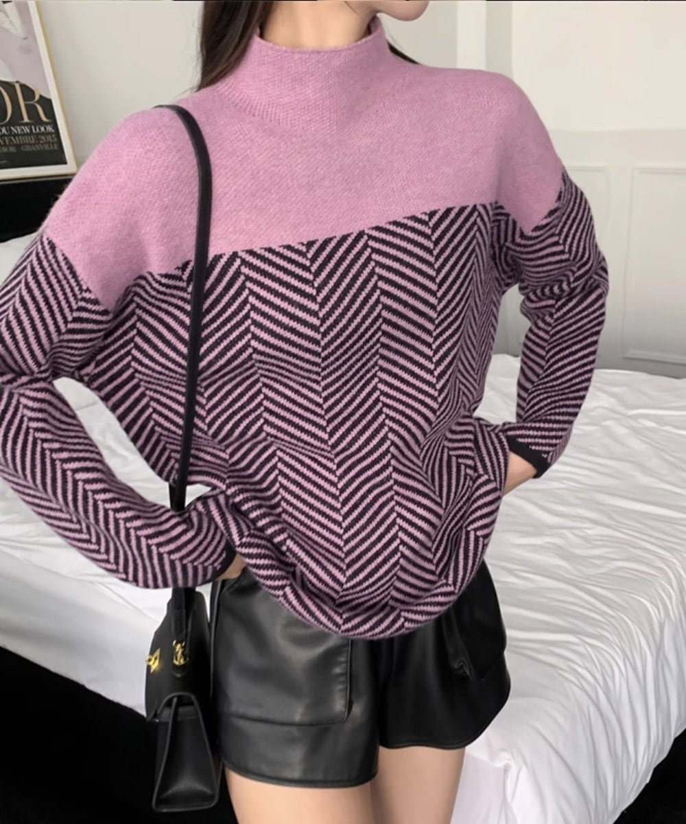 Eliza | Retro Color Block Half Turtleneck Sweater