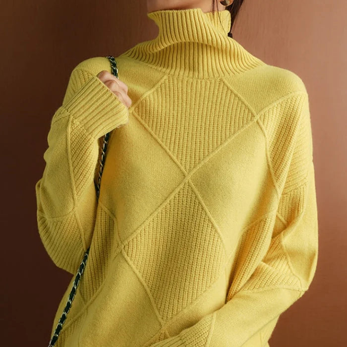 Nina / European-style High-Collar Diamond Sweater